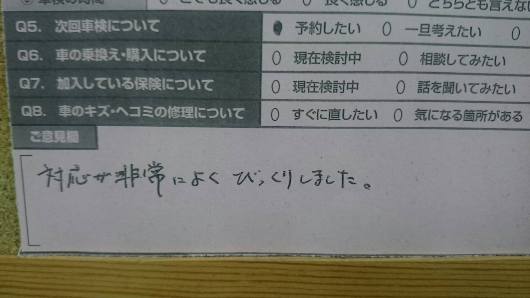 対応が非常によくびっくりしました。